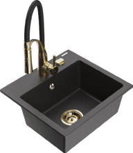 Graniidist köögivalamu Mexen Milo 6505-76-73450-57-G, 43 x 41 x 17.1 cm, must täpiline, koos segisti ja sifooniga