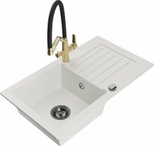 Graniidist köögivalamu Mexen Pablo 6510-20-671701-57-B, 75 x 43 x 16.1 cm, valge/must/gold, koos segisti ja sifooniga