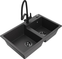Graniidist köögivalamu Mexen Tomas 6516-76-671701-70-B, 80 x 50 x 19 cm, must, segisti ja sifooniga