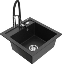 Graniitköögivalamu Mexen Vito 6503-73-73450-07, 49 x 52 x 21 cm, must/hõbedane metallic, segisti ja sifooniga
