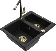 Graniidist köögivalamu Mexen Carlos 6518-77-670401-57-G, 58.2 x 47.5 x 17.7 cm, must/gold, koos segisti ja sifooniga