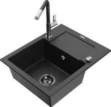Graniidist köögivalamu Mexen Enzo 6506-73-670401-07-B, 57.6 x 46.5 x 17.4 cm, must/hõbe metallic, koos segisti ja sifooniga