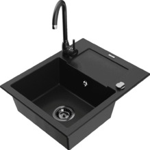 Graniidist köögivalamu Mexen Enzo 6506-77-670200-70-B, 57.6 x 46.5 x 17.4 cm, must, koos segisti ja sifooniga