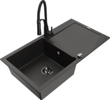 Graniidist köögivalamu Mexen Leo 6501-75-73450-70-B, 90 x 50 x 19 cm, must/kuldne metallic, segisti ja sifooniga