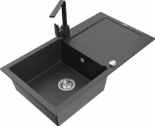 Graniidist köögivalamu Mexen Leo 6501-76-670300-76, 90 x 50 x 19 cm, must täpiline, koos segisti ja sifooniga