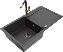 Graniidist köögivalamu Mexen Leo 6501-76-670401-75-B, 90 x 50 x 19 cm, must täpiline, koos segisti ja sifooniga