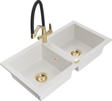 Graniidist köögivalamu Mexen Mario 6504-20-671701-57-G, 82 x 43.6 x 16.1 cm, valge, segisti ja sifooniga