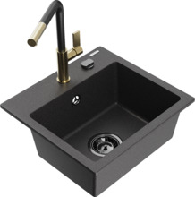Graniidist köögivalamu Mexen Milo 6505-76-670401-57-B, 43 x 41 x 17.1 cm, must marmor, koos segisti ja sifooniga