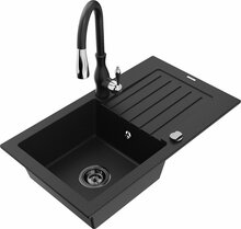 Graniidist köögivalamu Mexen Pablo 6510-77-672601-70-B, 75 x 43 x 16.1 cm, must, segisti ja sifooniga