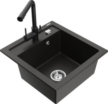 Graniidist köögivalamu Mexen Vito 6503-75-671600-70, 49 x 52 x 21 cm, metallic must/kuldne, segisti ja sifooniga