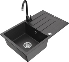Graniidist köögivalamu Mexen Bruno 6513-76-670200-70, 79.5 x 49.5 x 20 cm, must granite, koos segisti ja sifooniga