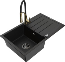 Graniidist köögivalamu Mexen Bruno 6513-77-73450-57-B, 79 x 49 x 20 cm, must/gold, segisti ja sifooniga