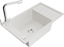 Graniidist köögivalamu Mexen Elias 6511-20-671600-00, 79.5 x 48 x 20 cm, valge, koos segisti ja sifooniga