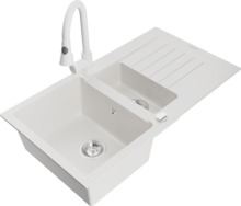 Graniidist köögivalamu Mexen Matias 6502-20-670101-20, 90 x 50.5 x 20 cm, valge, segisti ja sifooniga