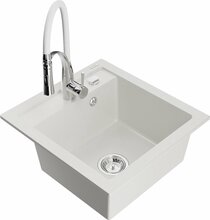 Graniidist köögivalamu Mexen Vito 6503-20-73450-02, 52 x 49 x 21 cm, valge/chrome, koos segisti ja sifooniga