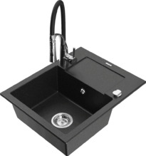 Graniidist köögivalamu Mexen Enzo 6506-73-73450-07, 57.6 x 46.5 x 17.4 cm, must/hõbe, koos segisti ja sifooniga