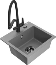 Graniidist köögivalamu Mexen Milo 6505-71-671701-70-B, 43.5 x 41 x 17.1 cm, hall/must, segisti ja sifooniga