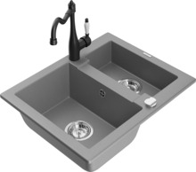 Graniidist köögivalamu Mexen Carlos 6518-71-670700-70, 58 x 47 x 17.7 cm, hall/must, segisti ja sifooniga