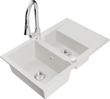 Graniidist köögivalamu Mexen Gaspar 6507-20-670101-00, 73.7 x 47.5 x 17.7 cm, valge, segisti ja sifooniga