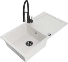 Graniitköögivalamu Mexen Leo 6501-20-73450-70-B, 90 x 50 x 19 cm, valge/must, segisti ja sifooniga