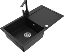Graniidist köögivalamu Mexen Leo 6501-77-670300-70, 80 x 50 x 19 cm, must, koos segisti ja sifooniga