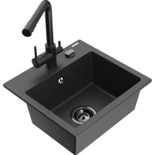 Graniidist köögivalamu Mexen Milo 6505-76-671600-70-B, 43.5 x 41 x 17.1 cm, must täpiline, koos segisti ja sifooniga