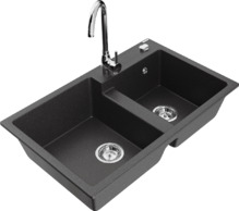 Graniidist köögivalamu Mexen Tomas 6516-76-670200-00, 80 x 50 x 19 cm, must täpiline, segisti ja sifooniga