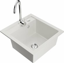 Graniidist köögivalamu Mexen Vito 6503-20-670200-00, 52 x 49 x 21 cm, valge/kroom, segisti ja sifooniga
