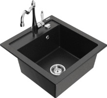Graniidist köögivalamu Mexen Vito 6503-73-670700-00, 49 x 52 x 21 cm, must/hõbedane metallic, segisti ja sifooniga