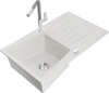 Graniidist köögivalamu Mexen Cesar 6514-20-670401-06, 77.5 x 47 x 20 cm, valge/hõbedane/hall, koos segisti ja sifooniga