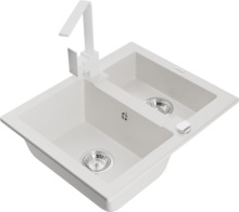 Graniidist köögivalamu Mexen Carlos 6518-20-670300-20, 58 x 47 x 17.7 cm, valge, segisti ja sifooniga
