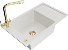 Graniidist köögivalamu Mexen Elias 6511-20-671600-50, 79.5 x 48 x 20 cm, valge/gold, koos segisti ja sifooniga