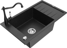 Graniidist köögivalamu Mexen Elias 6511-73-670700-70, 79 x 48 x 20 cm, must/hõbedane metallic, segisti ja sifooniga