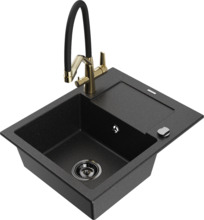 Graniidist köögivalamu Mexen Enzo 6506-73-671701-57-B, 57.6 x 46.5 x 17.4 cm, must/hõbe metallic, segisti ja sifooniga