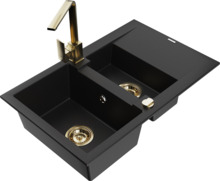 Graniidist köögivalamu Mexen Gaspar 6507-77-670300-50, 73 x 47 x 17.5 cm, must/kuldne, segisti ja sifooniga