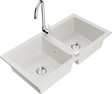 Graniidist köögivalamu Mexen Mario 6504-20-670200-00, 82 x 43.6 x 16.1 cm, valge, koos segisti ja sifooniga