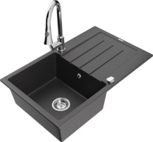 Graniidist köögivalamu Mexen Bruno 6513-76-670101-00, 79.5 x 49.5 x 20 cm, must granite/chrome, koos segisti ja sifooniga