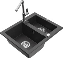 Graniidist köögivalamu Mexen Carlos 6518-76-670401-00, 58.2 x 47.5 x 17.7 cm, must täpiline, koos segisti ja sifooniga