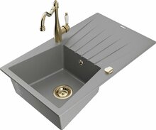 Graniidist köögivalamu Mexen Cesar 6514-71-670700-50, 77.5 x 47 x 20 cm, hall/gold, segisti ja sifooniga
