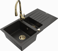 Graniidist köögivalamu Mexen Matias 6502-75-672601-50, 90 x 50.5 x 20 cm, metallic must/kuldne, segisti ja sifooniga