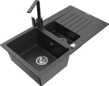 Graniidist köögivalamu Mexen Matias 6502-76-670300-76, 90 x 50.5 x 20 cm, must täpiline, segisti ja sifooniga