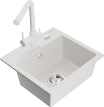 Graniidist köögivalamu Mexen Milo 6505-20-671600-20, 43.5 x 41 x 17.1 cm, valge, koos segisti ja sifooniga