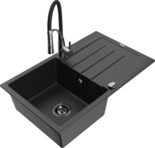 Graniidist köögivalamu Mexen Bruno 6513-73-73450-07-B, 79.5 x 49.5 x 20 cm, metallic must/hõbe, segisti ja sifooniga