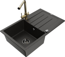 Graniidist köögivalamu Mexen Bruno 6513-75-671600-50-B, 79.5 x 49.5 x 20 cm, metallic black/gold, segisti ja sifooniga