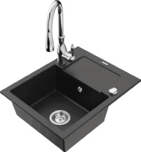 Graniitköögivalamu Mexen Enzo 6506-73-672601-00, 57.6 x 46.5 x 17.4 cm, must/hõbe metallic, koos segisti ja sifooniga