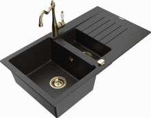 Graniidist köögivalamu Mexen Matias 6502-73-670700-5, 90 x 50.5 x 20 cm, must/hõbe metallic, segisti ja sifooniga
