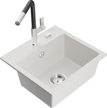Graniidist köögivalamu Mexen Milo 6505-20-670401-07, 43.5 x 41 x 17.1 cm, valge/must/kroom, segisti ja sifooniga