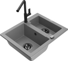 Graniidist köögivalamu Mexen Carlos 6518-71-670401-70-B, 58.2 x 47.5 x 17.7 cm, hall, koos segisti ja sifooniga