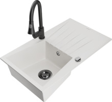 Graniidist köögivalamu Mexen Cesar 6514-20-670101-70, 77.5 x 47 x 20 cm, valge/must, koos segisti ja sifooniga