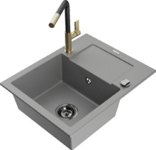Graniidist köögivalamu Mexen Enzo 6506-71-670401-57-B, 57.6 x 46.5 x 17.4 cm, hall/must/gold, koos segisti ja sifooniga